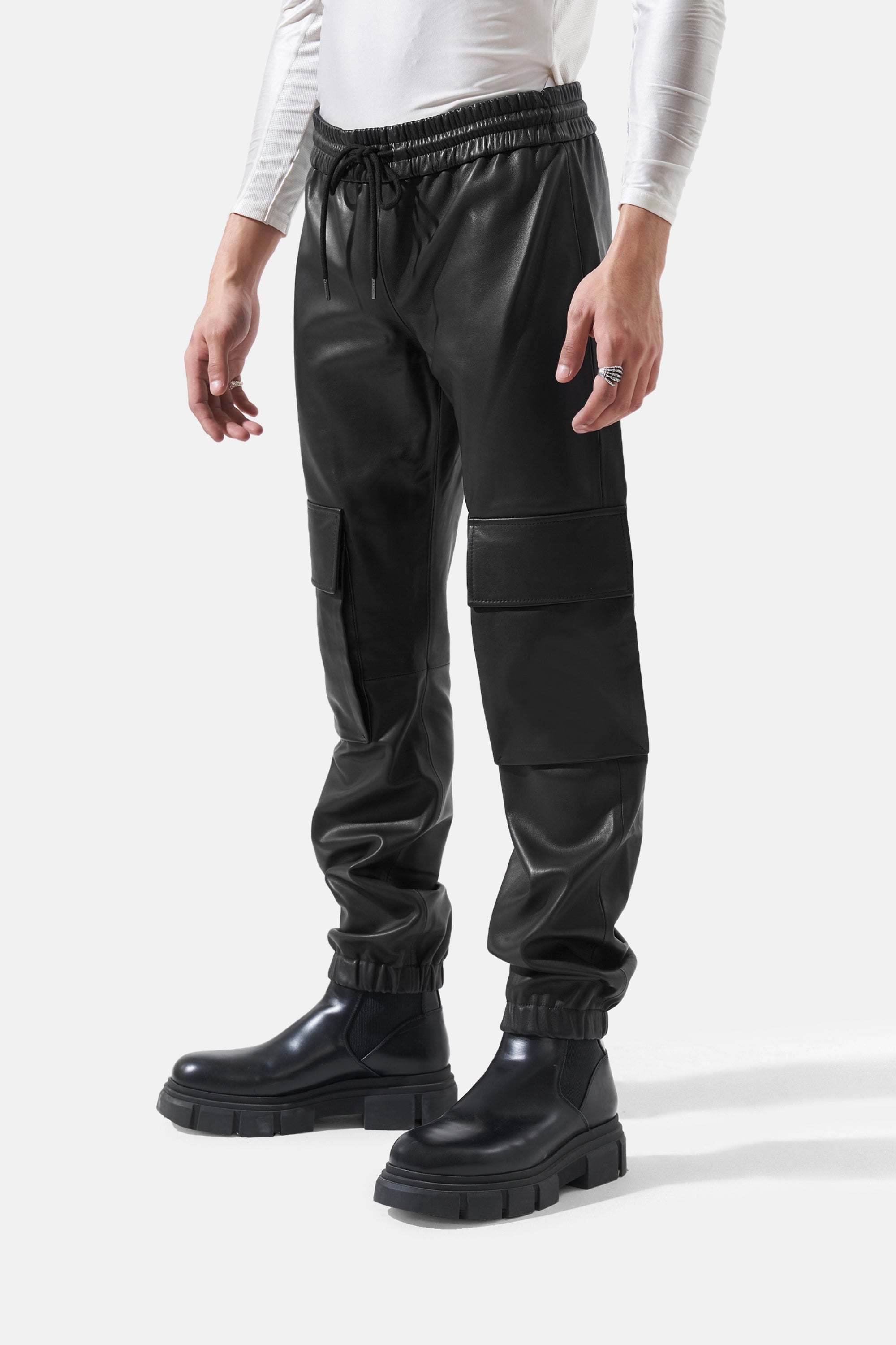 Filip - Leather Utility Joggers - Black