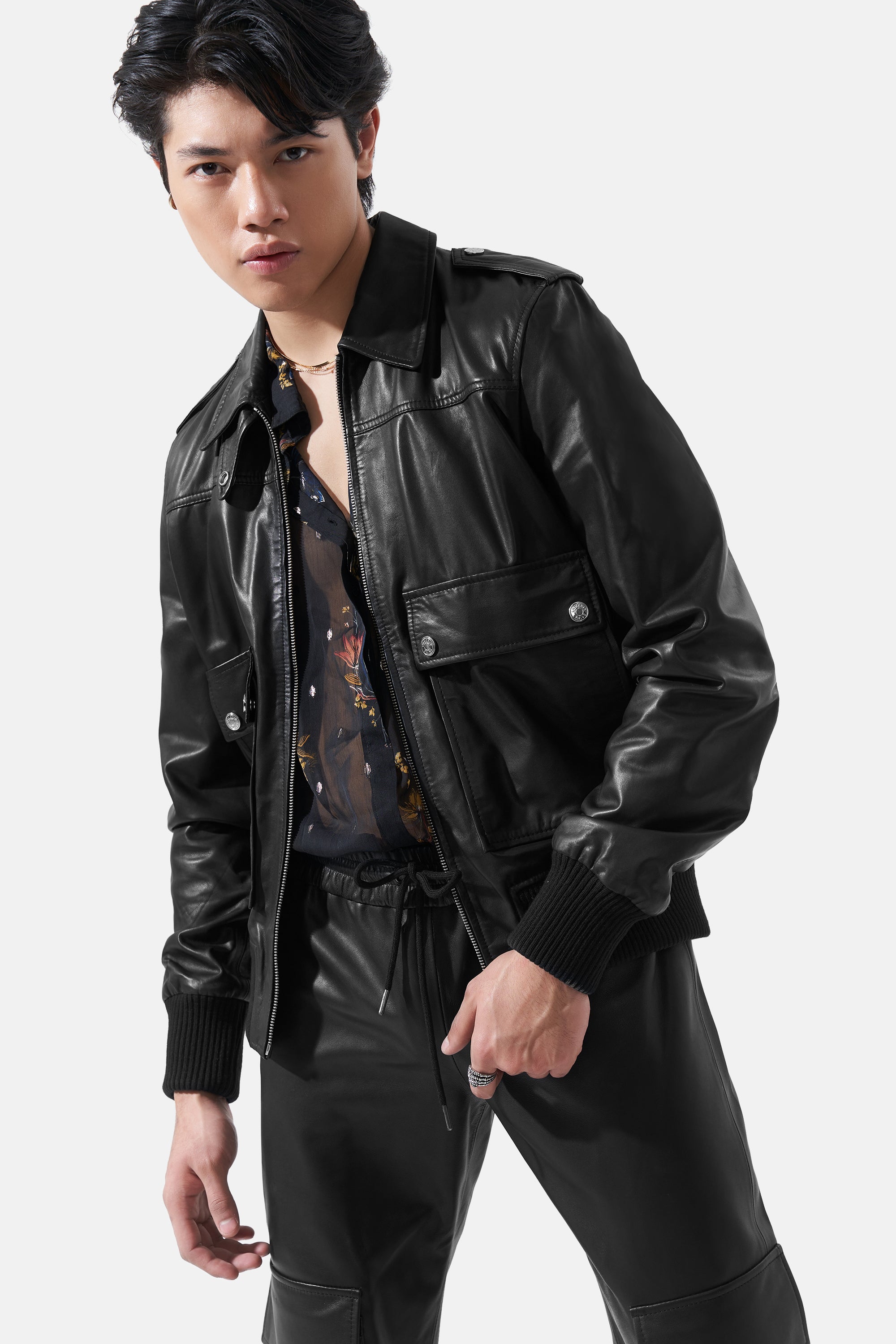 Castor - Leather Bomber Jacket - Black