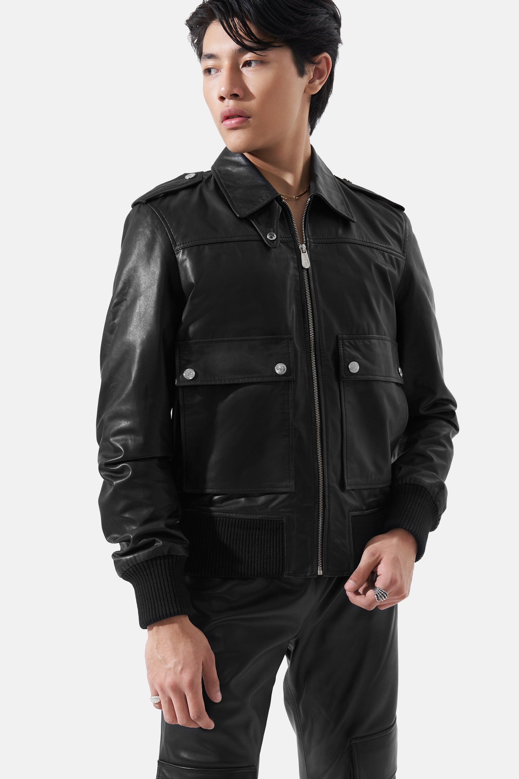 Castor - Leather Bomber Jacket - Black