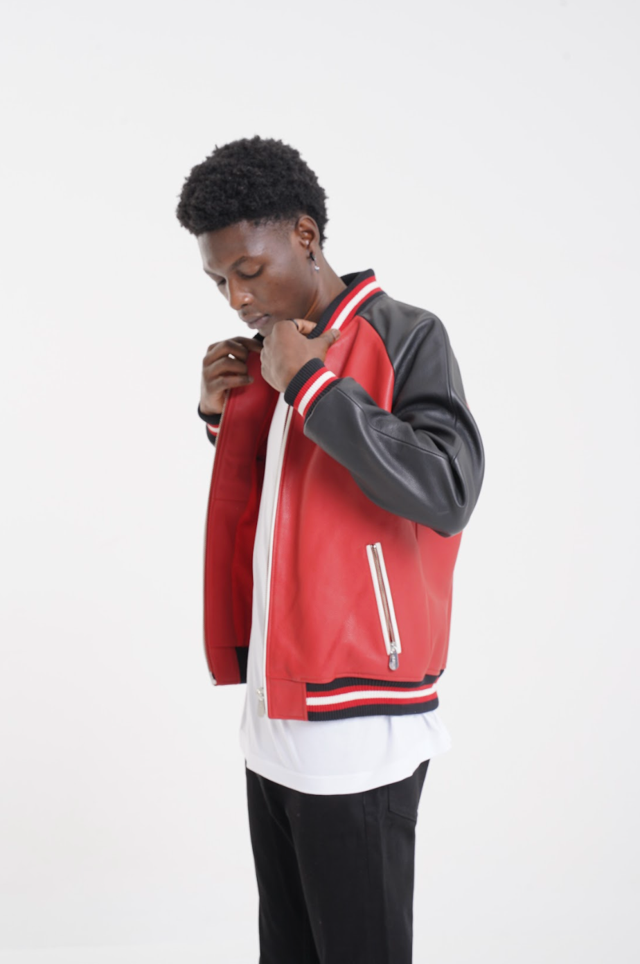 Eros 2.0 - Leather Varsity Jacket - Black & Red