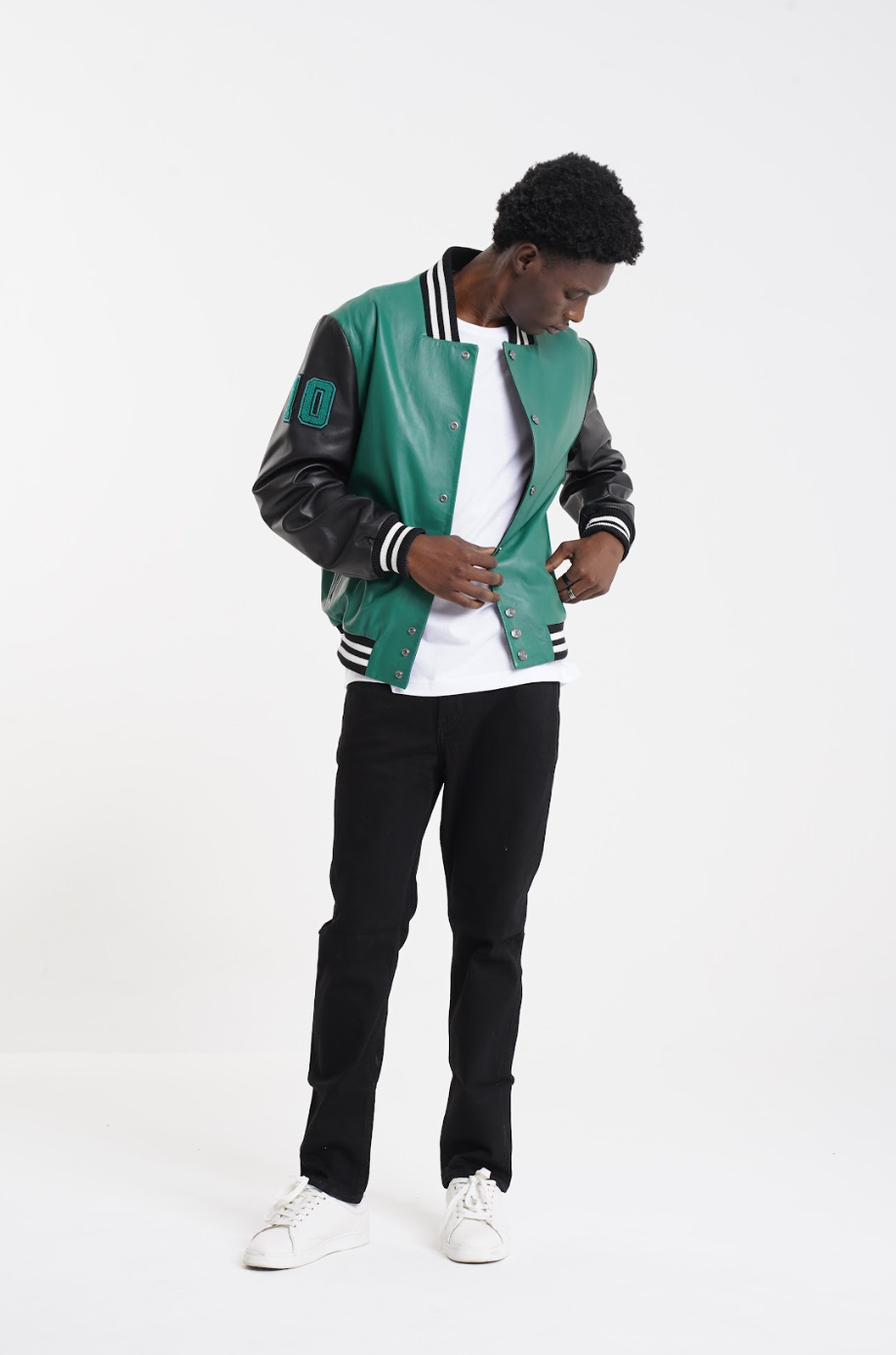 Milo - Leather Varsity - Black & Green