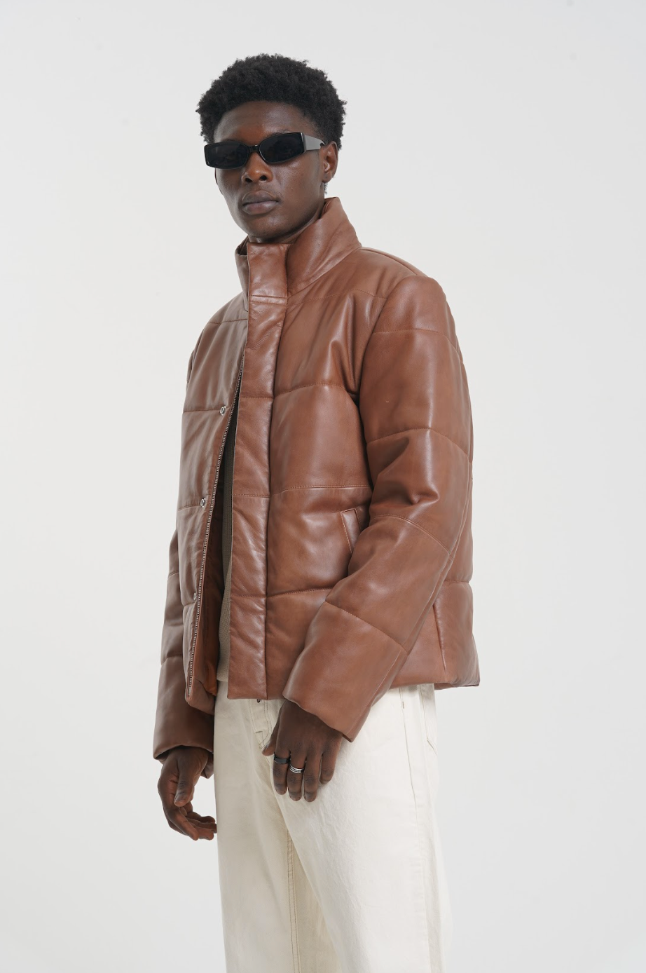 Abyss - Leather Puffer Jacket - Cognac