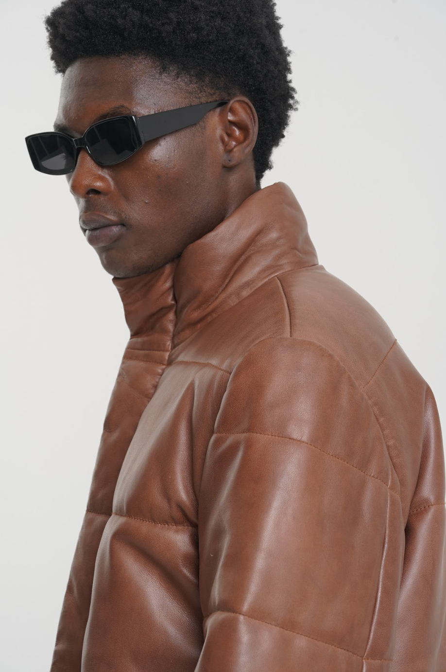 Abyss - Leather Puffer Jacket - Cognac