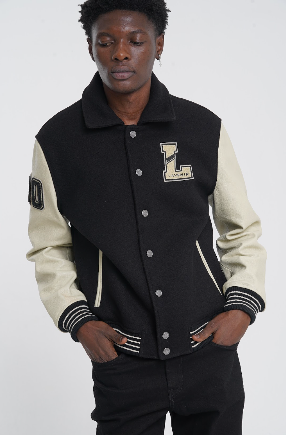 Ivar - Leather Varsity - Off White & Black