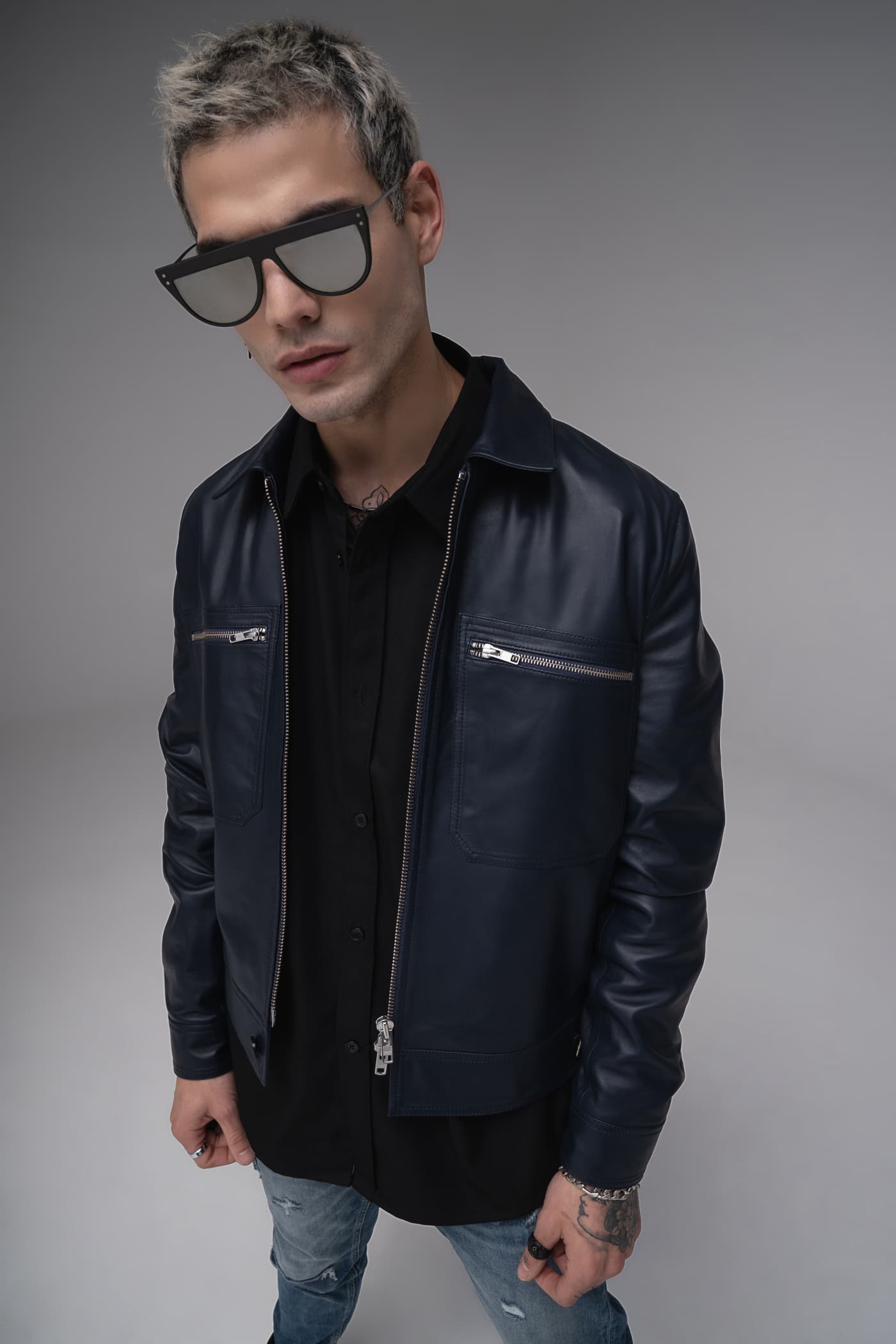 Gyro - Leather Jacket - Navy